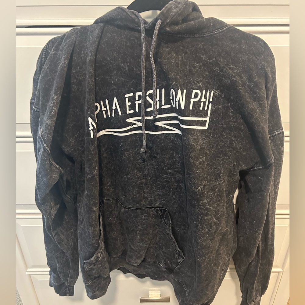 Alpha Epsilon Phi Mineral Wash Black Hoodie SIZE XL